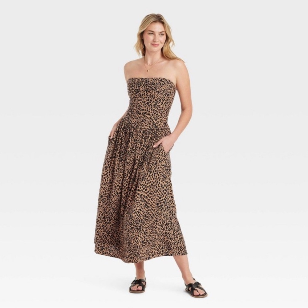Universal Thread Leopard Cotton Strapless Viral Dress - Size Large